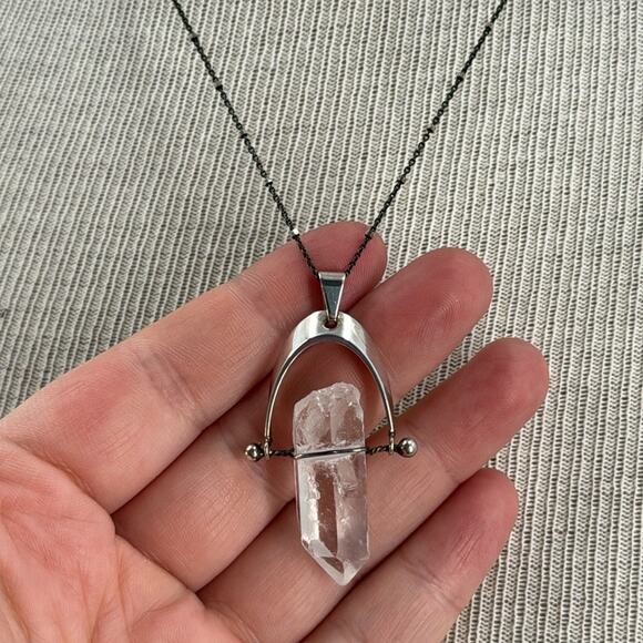 Whimsygoth Handmade Sterling silver quartz crystal necklace - Picture 2 of 6